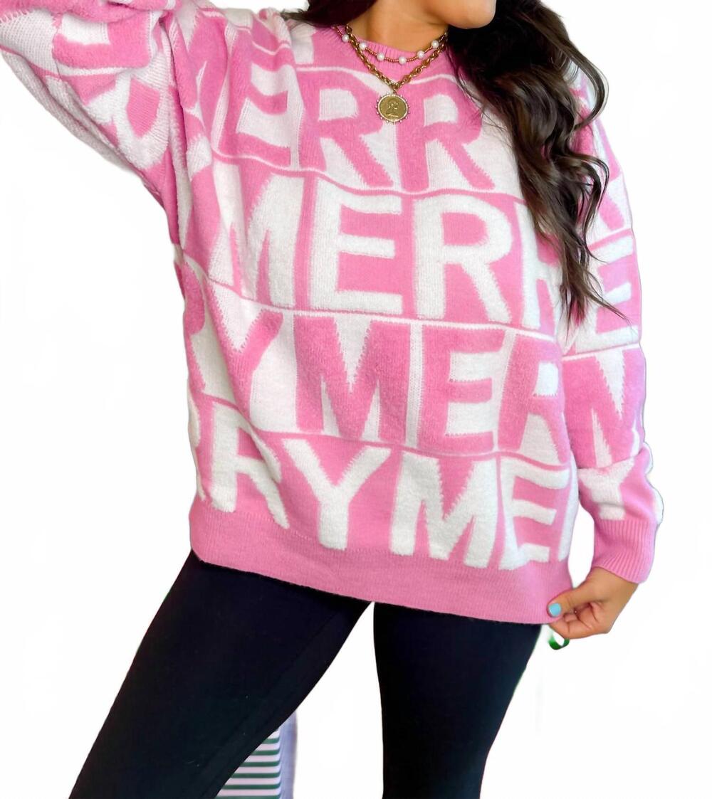 NEW PEACH LOVE merry everything crew neck sweater in pink